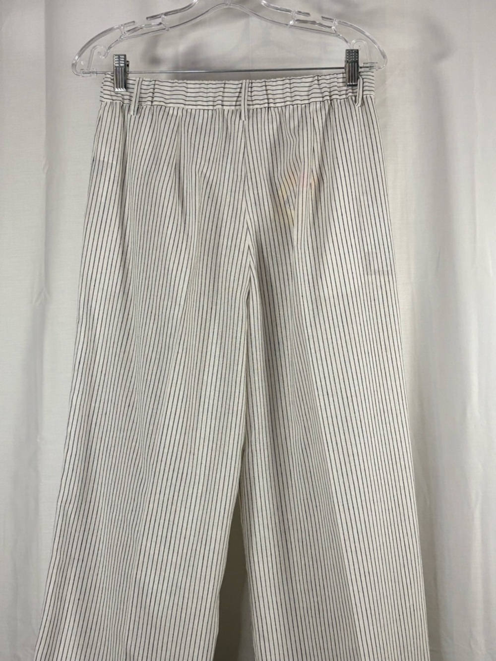 NWT PUROTATTO Striped Wide Leg Cotton Linen Trousers in White and Gray Sz 46/10 - Picture 11 of 11
